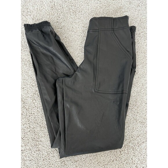 Spanx Faux Leather High Waist Jogger Pants Black‎ Size X-Small Edgy Date Sexy - Picture 12 of 13